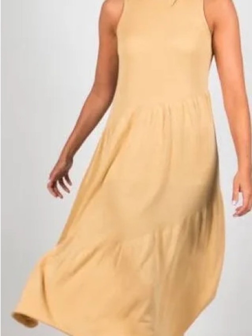 Vince Cotton Sleeveless Asymmetrical Midi Dress in Light Yellow/Tan 0111